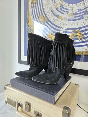 William Rast Black Suede Fringe Ankle Boots